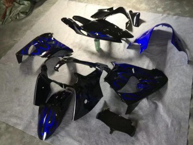 Carénage Moto Kawasaki ZX9R 2000-2001 - Noir Brillant Bleu Flamme