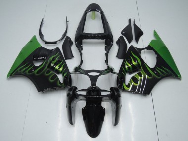 Carénage Moto Kawasaki ZX6R 2000-2002 - Noir avec Vert Flamme