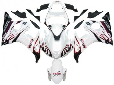 Carénage Moto Yamaha R6 2003-2005 - Blanc Noir Rouge Flamme