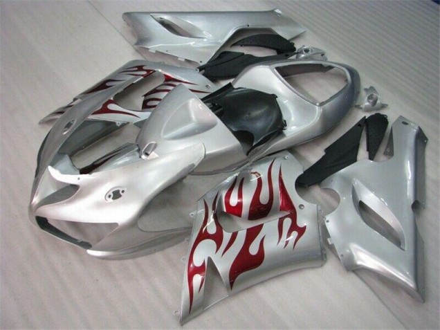 Carénage Moto Kawasaki ZX6R 2005-2006 - Argent Rouge Flamme