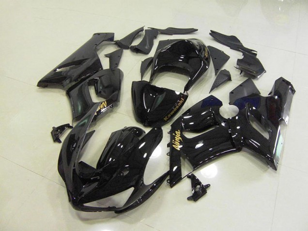 Carénage Moto Kawasaki ZX6R 2005-2006 - Noir Brillant Or Décalque