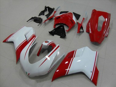 Carénage Moto Ducati 848 1098 1198 2007-2014 - Blanc et Rouge Courses Version